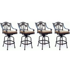 Patio set of 4 Bar stool Palm Tree outdoor cast aluminum swivel barstools Bronze
