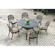 Outdoor furniture set patio chairs round table 60" Elisabeth aluminum Bronze