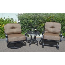 Patio Furniture Set 3pc Elisabeth Club Rocker Spring Base Swivel Chairs aluminum