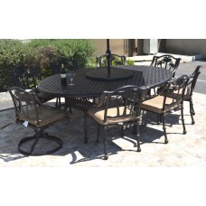 Patio dining set cast aluminum 10 pc Nassau table 70"x100" and Palm tree chairs