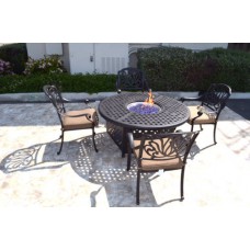 Outdoor Patio Furniture Set 5Pc Propane Gas Fire Pit Table 4 Elisabeth Chairs