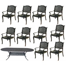 Patio dining set 11pc outdoor cast aluminum garden furniture Nassau table chairs